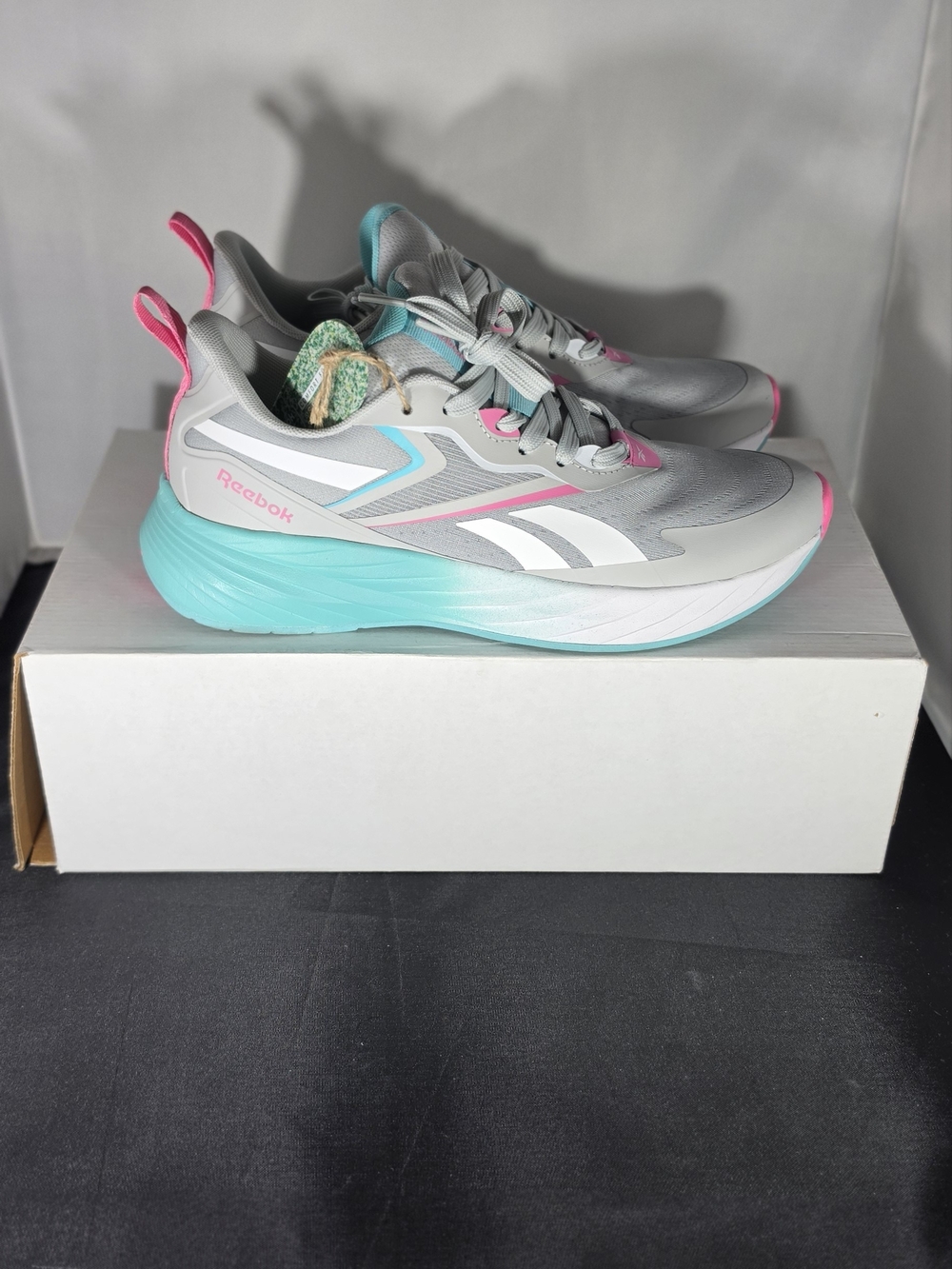Reebok Women's Grey Sneakers with Pink & Aqua Highlights - Picture 2 of 6